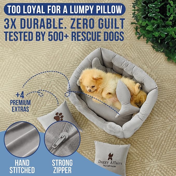 Luxury Dog Bed Chesterfield – Handcrafted Velvet Throne for Dogs | Joint Support, Calming & Temp-Regulating Comfort | Durable 5+ Years, Anti-Claw, Washable 100+ Times – XS, Gray