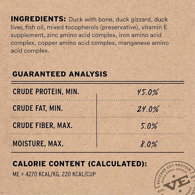 Vital Essentials Freeze-Dried Raw Duck Meal or Mixer Dog Food Crunchy Mini Nibs, 25 oz