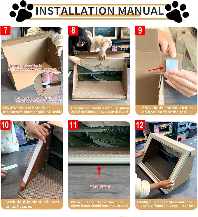 Horizontal Oil Painting Cat Scratcher & Bed - Durable Art Frame with Replaceable Art, Cat House for Indoor Cats Simple-Assembled Bed Couch Cave Condo Home Decoration(Starry Night & Gold Mountain)