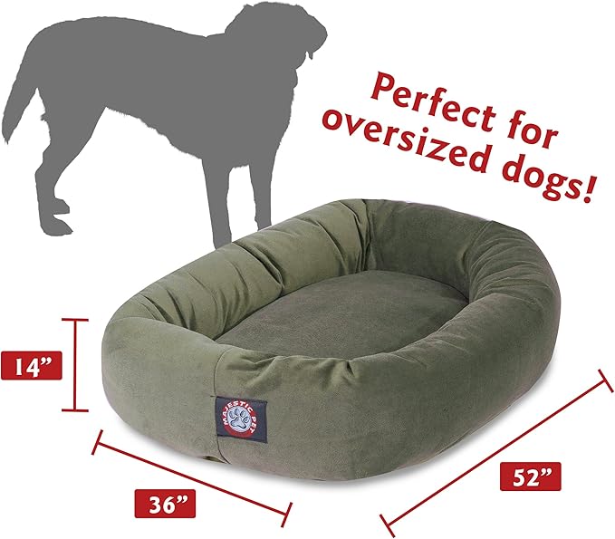 Majestic Pet 52 Inch Suede Calming Dog Bed Washable 52x35x11 (Inch) – Cozy Soft Round Donut Dog Bed with Spine Support for Dogs to Rest Their Head - Pet Bed X- Large – Sage