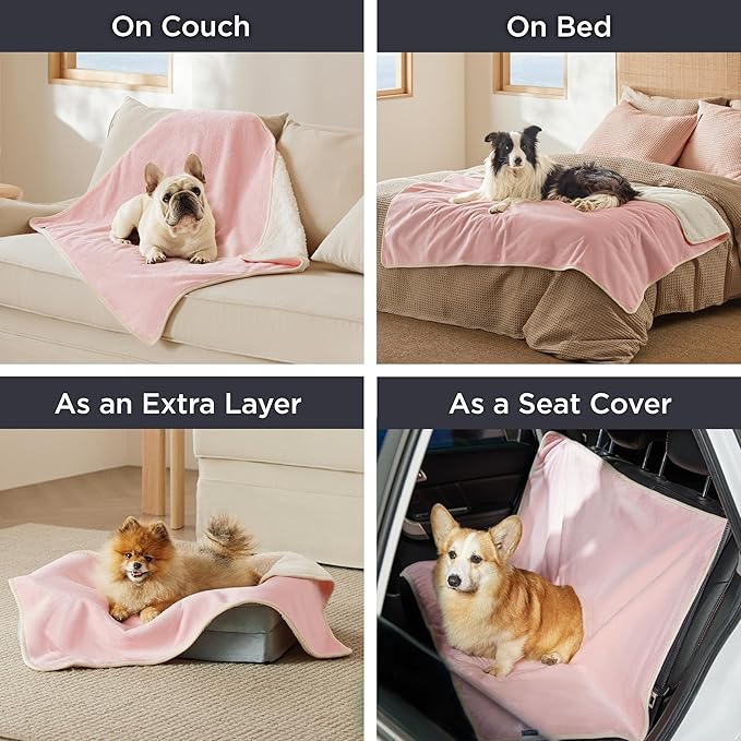 Bedsure Waterproof Dog Blankets for Small Dogs - Small Cat Blanket Washable for Couch Protection, Sherpa Fleece Puppy Blanket, Soft Plush Reversible Throw Furniture Protector, 25"X35", Pink