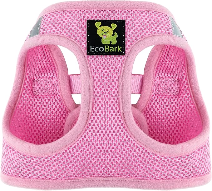 EcoBark Step in Dog Harness - Eco-Friendly Small Breed Dog Harnesses for XXS, XS, and Small Dogs - Reflective and Adjustable Mini Body Halter Vest - Tiny Soft Mesh Toy Breed Harness (Baby Pink, XS)