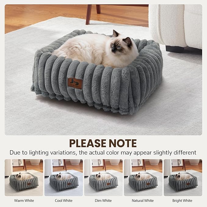Orthopedic Dog Bed for Small Medium Dogs - Washable Rectangle Corduroy Fleece Pet Bed with Removable Cover and Nonskid Bottom, Calming Puppy Bed Soft Pet Sofa, Grey(20x19x6inchs)