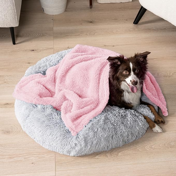 PetAmi Fluffy Waterproof Dog Blanket for Small Medium Dogs, Soft Warm Pet Sherpa Throw Pee Proof Couch Cover, Reversible Cat Puppy Bed Blanket Sofa Protector, Plush Washable Pad (Pink Blush, 24x32)