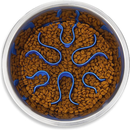 Outward Hound 2-in-1 Stainless Steel Slow Feeder Bowl, Puzzle Maze for Fast Eaters, Small to Medium Dogs, Helps Prevent Bloat & Aid Digestion, Holds 2 Cups Wet or Dry Food, Non-Slip, Made Without BPA