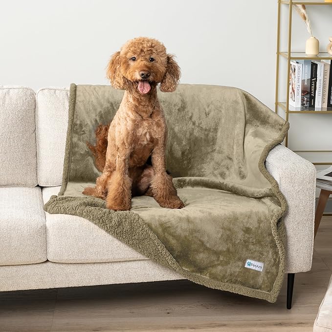PetAmi Waterproof Dog Blanket for Queen Bed Large XL Dog Throw for Couch Cover Leakproof Furniture Protection, Sherpa Fleece, Reversible Soft Washable 90x90 Taupe Taupe