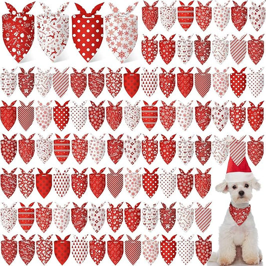Chunful 100 Pieces Christmas Dog Bandanas Bulk Red and White Xmas Bandanas for Dogs Triangle Scarf Bib Kerchief Set for Small Medium Large Doggie Christmas Costume Decor(25.6 x 17.7 x 17.7)