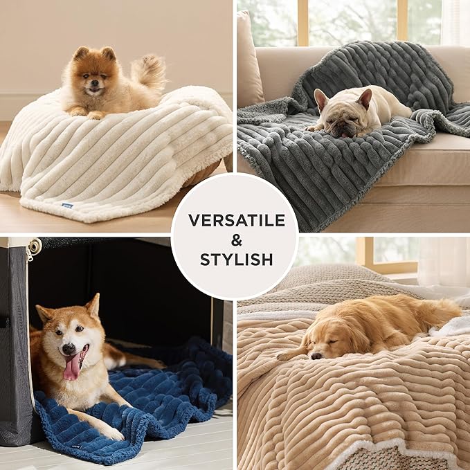 Bedsure Waterproof Dog Blankets for Large Dogs - Soft Pet Cat Blanket Corduroy Fleece for Bed Protector Washable, Cozy Calming Reversible Furniture Protection for Puppy,60"x80", Tuscan Beige
