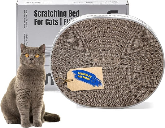 Scratching Bed for Cats – 42 cm Oval Scratcher Made from Recycled Corrugated Cardboard, Cat Bed with Natural Catnip, Robust Accessory for Small and Medium-Sized Cats