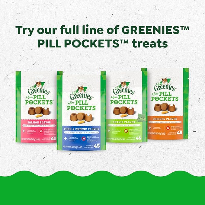 Greenies Feline Pill Pockets for Cats Natural Soft Cat Treats, Chicken Flavor, 1.6 oz. Pouch (45 Treats)