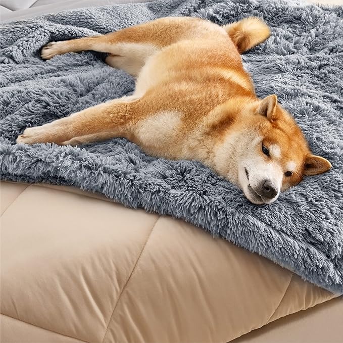 Bedsure Waterproof Dog Blankets for Large Dogs - Cat Blanket for Couch Protector Washable Long Faux Fur, Calming Soft Reversible Throw Furniture Protection for Puppy Pet Pet, 40"x50", Grey