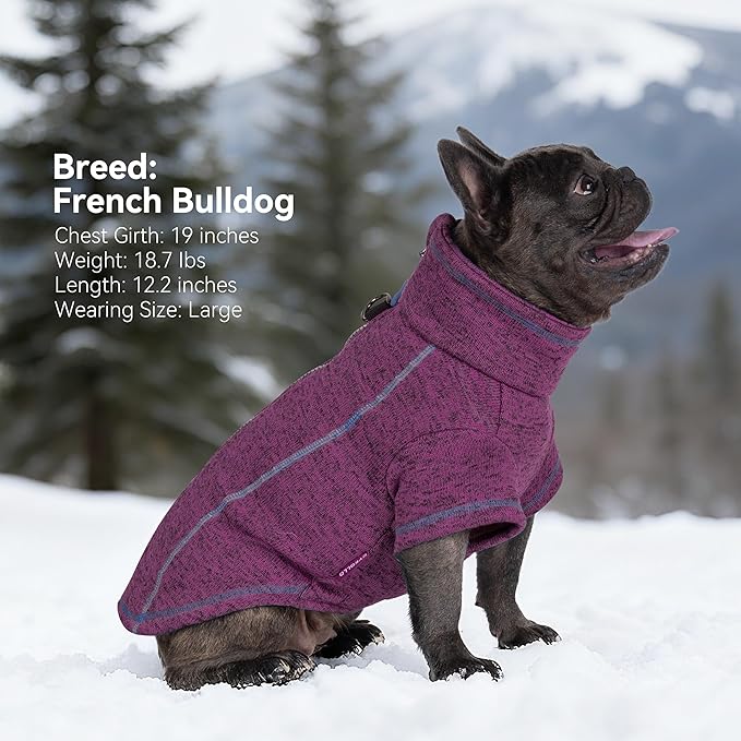 cyeollo Warm Dog Sweater with Zipper, Doggy Reflective Highneck Jackets with D Ring Step in Dog Winter Coats Fleece Female Stretchy Dogs Sweaters Pet Clothes for Small Dogs, Purple L