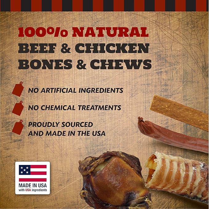 RIP Variety Coffin Box containing 1 Knee Cap, 1 Small Beef Tube, 2 pcs Chicken Blend Links, 2 pcs Chicken Blend Jerky (4.2oz/119.07g)