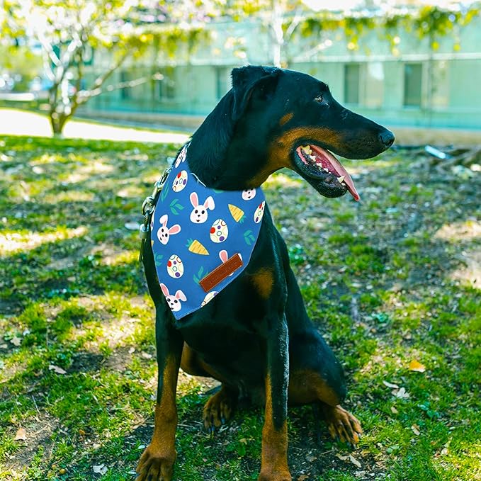 Realeaf Easter Dog Bandanas 2 Pack, Reversible Bunny Carrot and Easter Eggs Pet Scarf for Boy and Girl, Premium Durable Fabric, Holiday Bandana for Large and X-Large Dogs (X-Large)