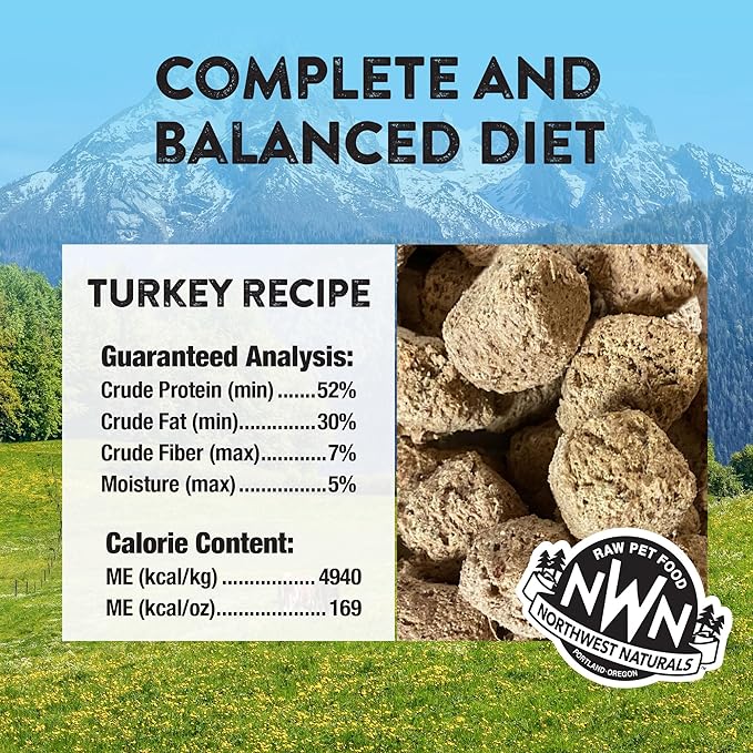 Northwest Naturals Freeze-Dried Turkey Dog Food - Bite-Sized Nuggets - Grain-Free, High-Protein, Raw Diet, Human-Grade, Limited Ingredients, All Natural, Made in The USA, Healthy & Nutritious - 25 Oz