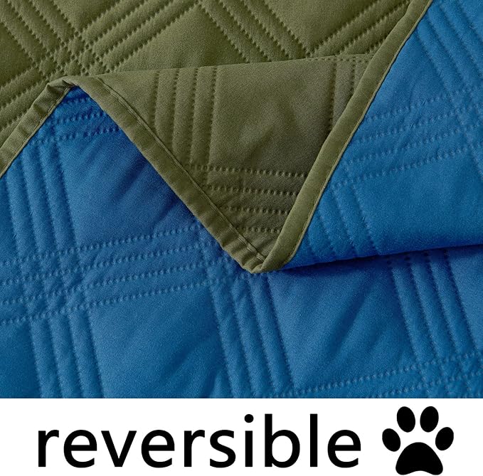 hyha Waterproof Dog Blanket, Reversible Pet Bed Blanket, Soft Sofa Couch Cover for Dogs Washable, Waterproof Pet Couch Covers for Sofa Puppy Cats Furniture Protector(82"x82", Green/Navy Blue)