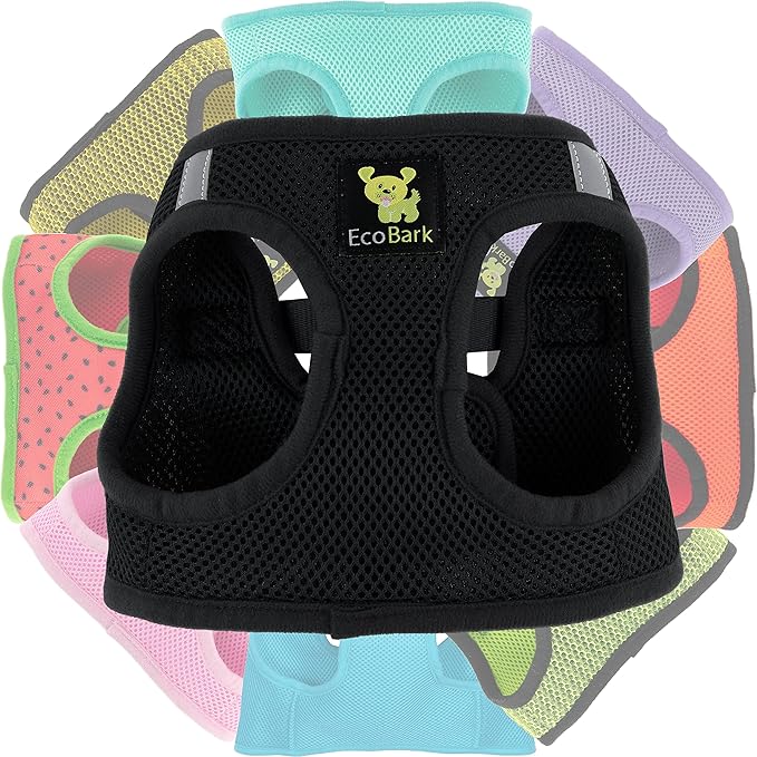 EcoBark Step in Dog Harness - Eco-Friendly Teacup Dog Harnesses for XXS, XS, and Small Dogs - Reflective and Adjustable Mini Body Halter Vest -Tiny Soft Mesh Toy Breed Harness (XXXS, Black)