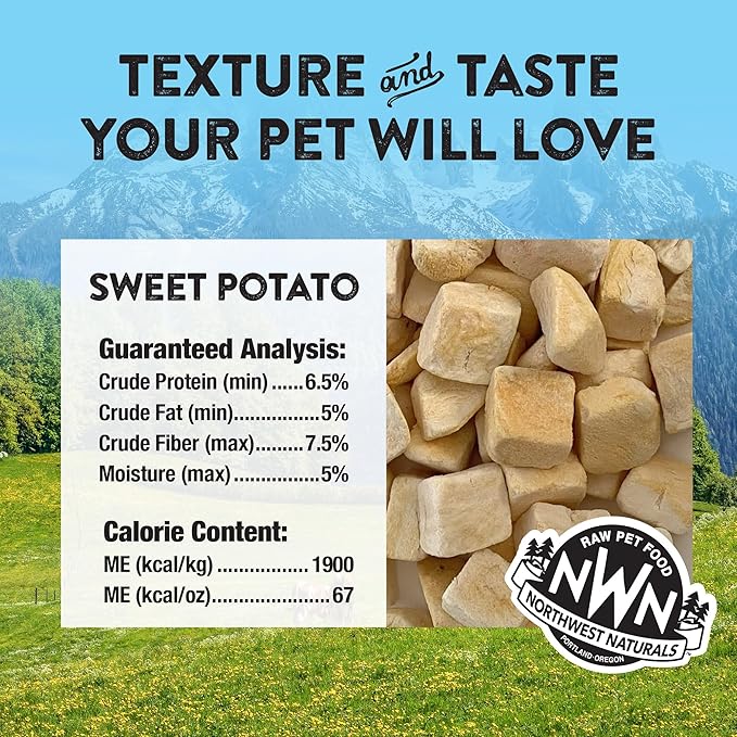 Northwest Naturals Raw Rewards Freeze-Dried Sweet Potato Treats for Dogs and Cats - Bite-Sized Pieces - Healthy, 1 Ingredient, Human Grade Ingredients, All Natural, Proudly Made in USA, 2 Oz