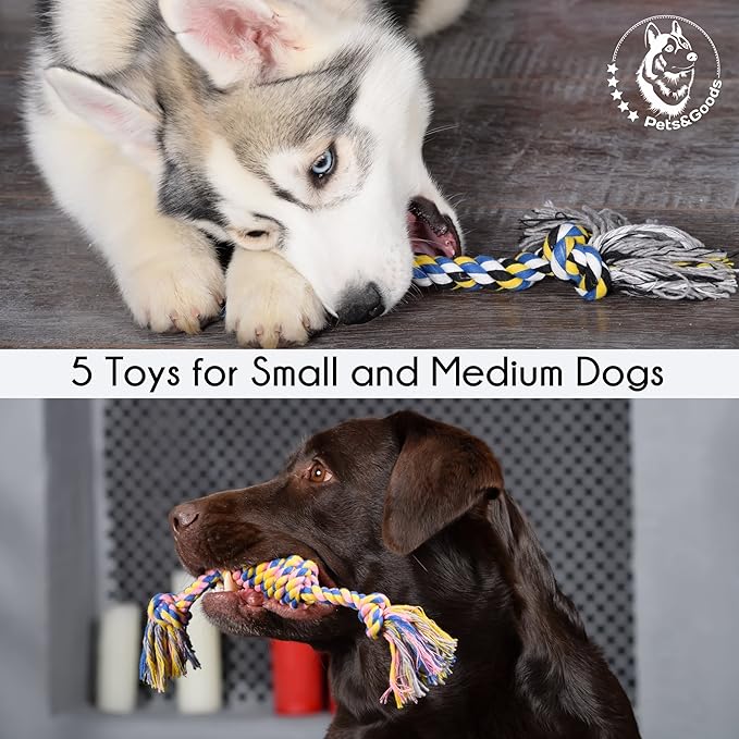 Pets&Goods Dog Chew Toys – 5-Pack Cotton Rope Tug & Teething Toy – Small/Medium Dog Chew Toy for Puppies & Adult Dogs – Interactive Tug of War Rope, Dental Cleaning, Boredom Buster – Multicolor