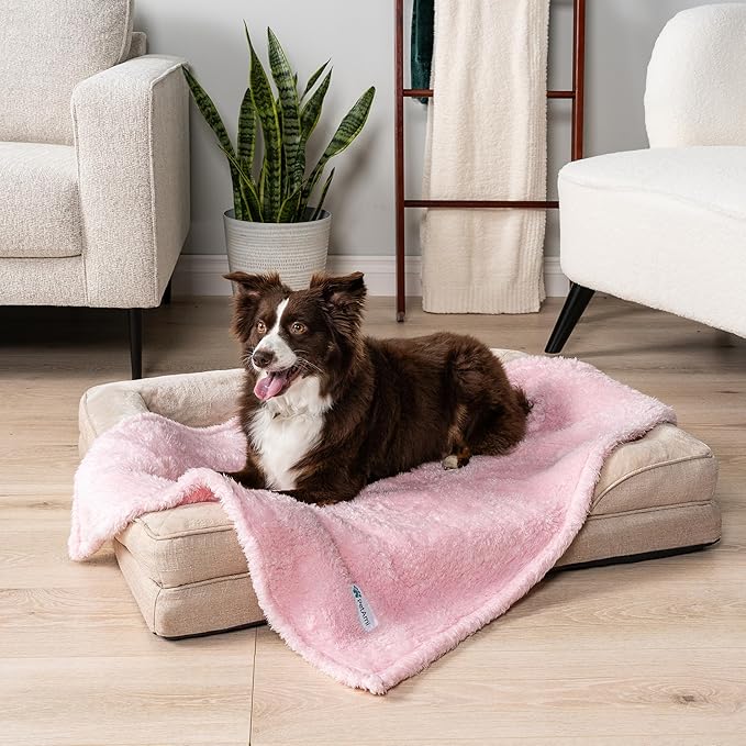 PetAmi Fluffy Waterproof Dog Blanket for Small Medium Dogs, Soft Warm Pet Sherpa Throw Pee Proof Couch Cover, Reversible Cat Puppy Bed Blanket Sofa Protector, Plush Washable Pad (Pink Blush, 29x40)