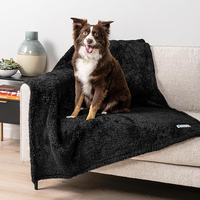 PetAmi Fluffy Waterproof Dog Blanket for Small Medium Dogs, Soft Warm Pet Sherpa Throw Pee Proof Couch Cover, Reversible Cat Puppy Bed Blanket Sofa Protector, Plush Washable Pad (Black, 24x32)