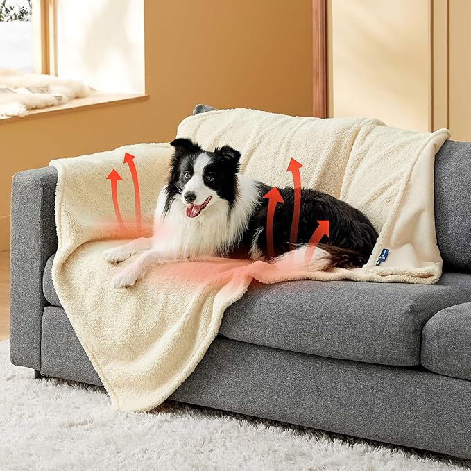Bedsure Self Warming Blanket for Extra Large Dogs - XL Cat Waterproof Blanket Washable for Couch Protection, Sherpa Fleece Puppy Blanket, Soft Plush Reversible Throw Furniture Protector, 50x60, White