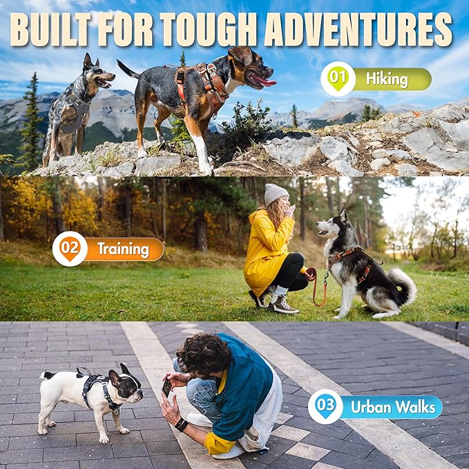 Dog Harness No-Pull with Front & Back D-Rings, Water-Repellent 600D Oxford for Hiking/Training/Walks, Reflective Adjustable Vest, Lightweight Aluminum Hardware Fit for Medium Sized Dogs, Camo Black, M