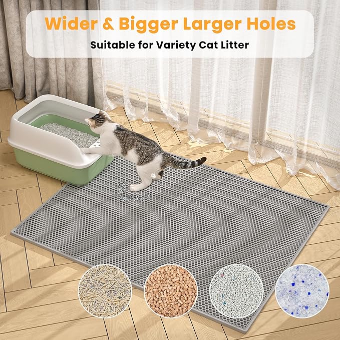 Pieviev 2 Packs Cat Litter Mat Double Layer Waterproof Urine Proof Trapping Mat (30''X24'', Gray)