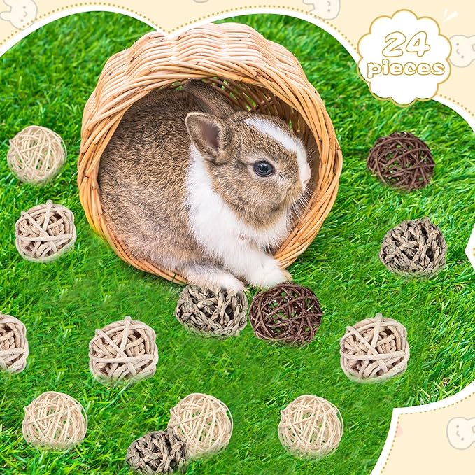 Sosation 24 Packs Guinea Pigs Toys Small Animals Play Balls Chew Gnawing Treats Bunny Toys Hay Grass Balls for Small Animals Entertainment PET Cage Accessories