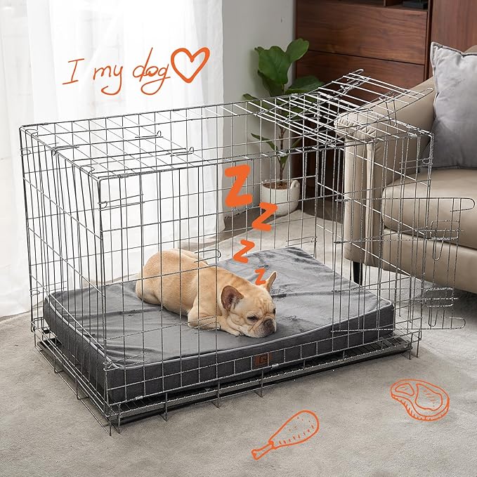 EHEYCIGA Waterproof Dog Bed Memory Foam 35x23, Orthopedic Dog Beds Mat for Large Dogs with Removable Cover, Dark Grey