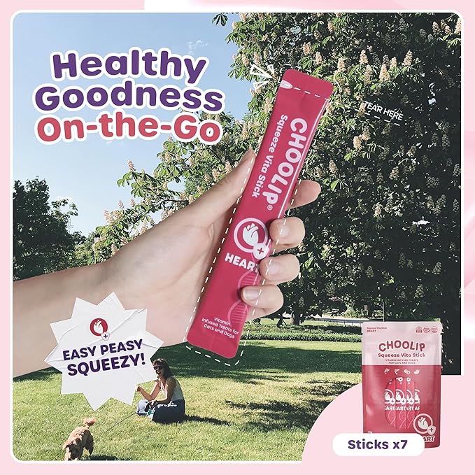 Choolip 2-Pack | Squeeze Vita Stick Lickable Treats for Dogs & Cats. 7 Heart Support Sticks with Essential multivitamins. Soft and Tasty Paste for All Life Stages, Supporting Heart Health