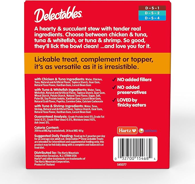 Hartz Delectables Stew Lickable Wet Cat Treats for Adult & Senior Cats, Variety Pack, 1.4 Ounce (Pack of 12)