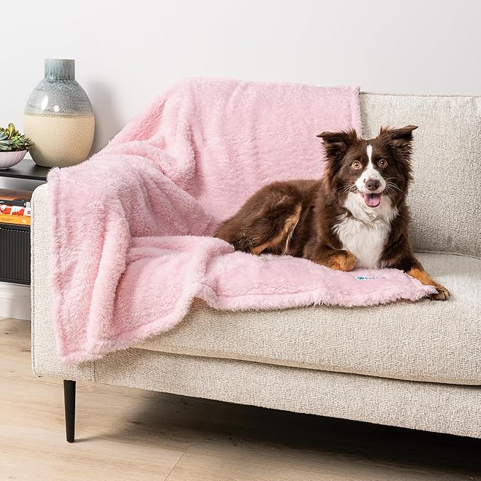 PetAmi Fluffy Waterproof Dog Blanket for Small Medium Dogs, Soft Warm Pet Sherpa Throw Pee Proof Couch Cover, Reversible Cat Puppy Bed Blanket Sofa Protector, Plush Washable Pad (Pink Blush, 24x32)