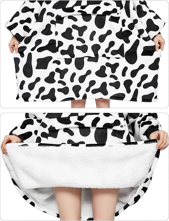 KFUBUO Wearable Blanket Hoodie for Adults Sherpa All Patterns Oversized Sweatshirt Blanket with Pockets Printing-dairycow