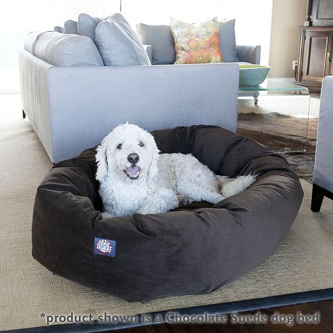 Majestic Pet 32 Inch Suede Calming Dog Bed Washable – Cozy Soft Round Dog Bed with Spine Support for Dogs to Rest their Head - Fluffy Donut Dog Bed 32x23x7 (Inch) - Round Pet Bed Medium – Black