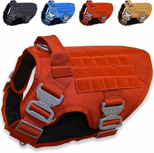 Tactical Dog Harness with 4 Metal Buckles; Waterproof, Military Grade Dog Vest; no-pulls but Does not Choke Neck; Great with Prevents Escapes, Heavy-Duty Dog Harness for Large Dogs Red (L)