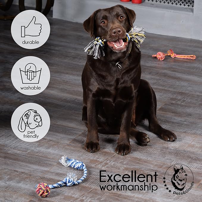 Pets&Goods Dog Chew Toys – 5-Pack Cotton Rope Tug & Teething Toy – Small/Medium Dog Chew Toy for Puppies & Adult Dogs – Interactive Tug of War Rope, Dental Cleaning, Boredom Buster – Multicolor