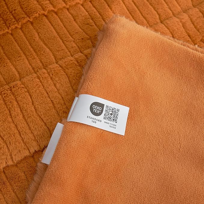 Amélie Home Luxury Striped Faux Fur Throw Blanket for Bed Queen Size, Soft Cozy Fuzzy Fluffy Plush Gift Blankets for Women, 88"x90", Brown