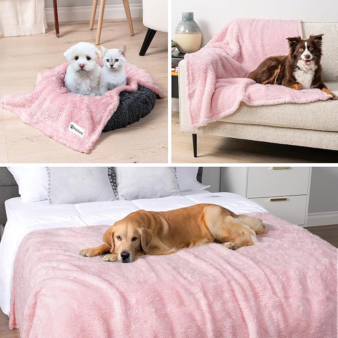 PetAmi Fluffy Waterproof Dog Blanket for Small Medium Dogs, Soft Warm Pet Sherpa Throw Pee Proof Couch Cover, Reversible Cat Puppy Bed Blanket Sofa Protector, Plush Washable Pad (Pink Blush, 24x32)