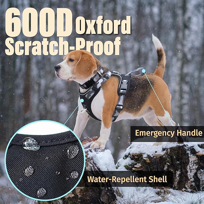 No Pull Dog Harness with Front & Back D-Rings,Water-Repellent 600D Oxford Fabric for Hiking,Training,Walking,Reflective Adjustable Vest, Lightweight Hardware Fit for Small Sized Dogs, Camo Black, XS