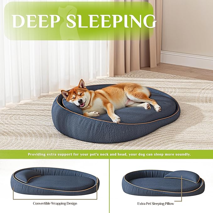 Orthopedic Dog Beds for Extra Large Dogs, High-Density Foam Support Pet Bed with Extra Pillows, Non-Slip Bottom Large Dog Couch Bed with Washable Removable Cover
