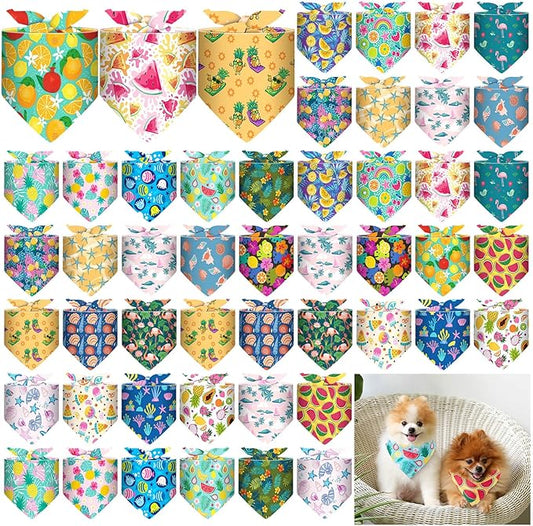 Sanwuta 48 Pcs Dog Bandana Bulk Summer Scarf Washable Flamingo Dogs Bibs Adjustable Washable Kerchief Puppy Bandana for Small and Large Party Pet Bandanas Handkerchief Hawaii Beach Scarf Accessories