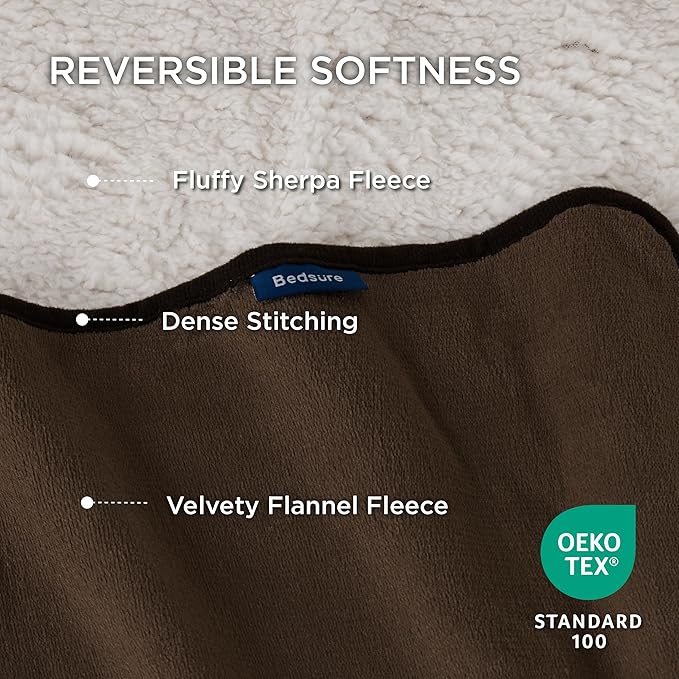 Bedsure Waterproof Blanket for Bed - Sherpa Fleece Waterproof Dog Blankets for Large Dogs, Pet Blankets for Bed/Couch/Dog Crate, Soft Plush Reversible Furniture Protector, Twin Size, 80"x60", Brown