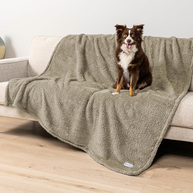 PetAmi Fluffy Waterproof Dog Blanket for Bed Large Dogs, Soft Warm Pet Sherpa Throw Pee Proof Couch Cover, Reversible Cat Blanket Sofa Crate Kennel Protector, Washable Mat Queen (Taupe Camel, 90x90)