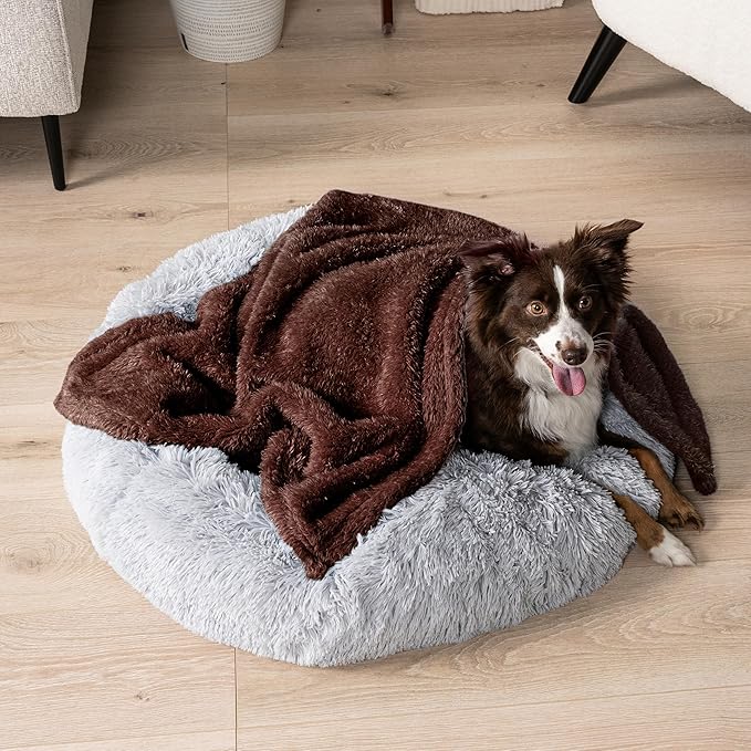PetAmi Fluffy Waterproof Dog Blanket for Small Medium Dogs, Soft Warm Pet Sherpa Throw Pee Proof Couch Cover, Reversible Cat Puppy Bed Blanket Sofa Protector, Plush Washable Pad (Brown, 24x32)