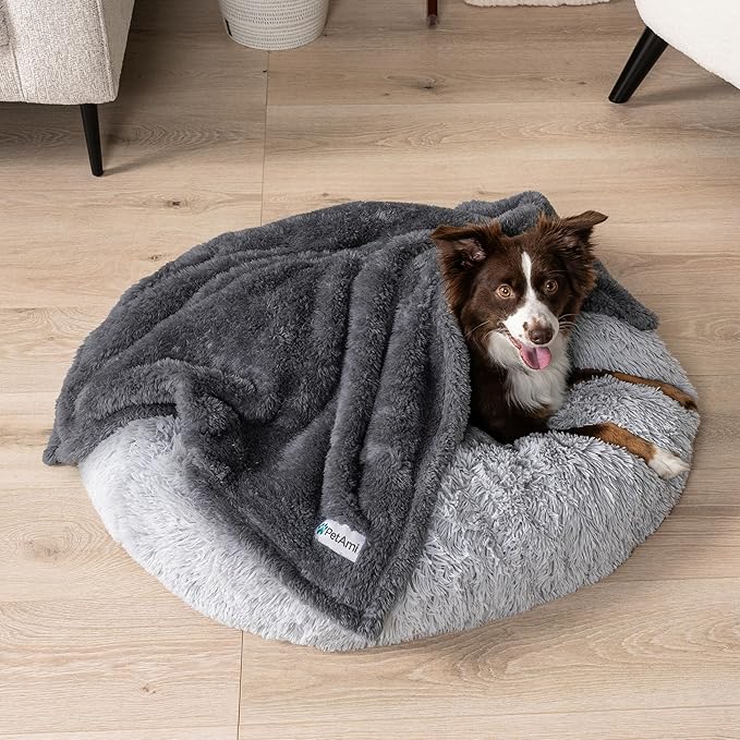 PetAmi Fluffy Waterproof Dog Blanket for Small Medium Dogs, Soft Warm Pet Sherpa Throw Pee Proof Couch Cover, Reversible Cat Puppy Bed Blanket Sofa Protector, Plush Washable Pad (Grey, 24x32)