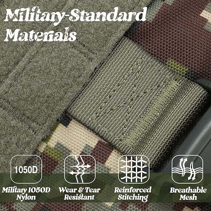 rabbitgoo Tactical Dog Harness for Large, Heavy Duty Pet Harness with Handle, No-Pull Service Vest Large Breed, Adjustable Military Dog Vest for Training Hunting Walking, Green Camo, L