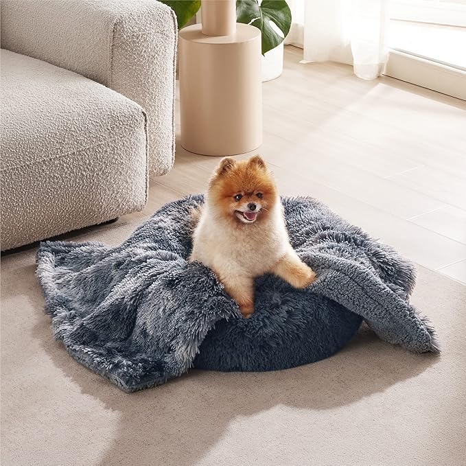 Bedsure Waterproof Dog Blankets for Small Dogs - Cat Blanket for Couch Protector Washable Long Faux Fur,Calming Soft Reversible Throw Furniture Protection for Puppy Pet, 25"x35", Tie-dye Grey