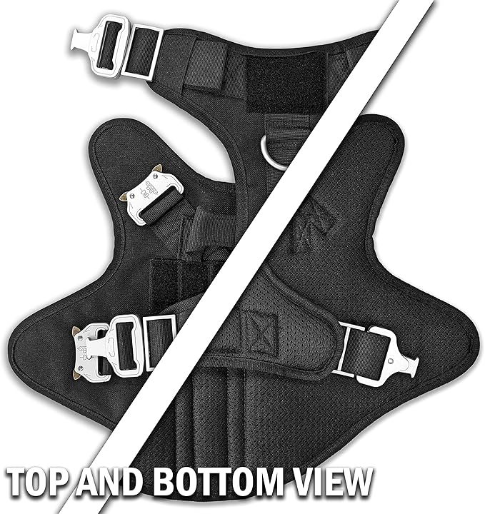Tactical Dog Harness with 4 Metal Buckles. Tactical Vest for Dog No-Pull with Handle, Heavy Duty Harness for Small Dog (Metal Buckle Dog Harness Might not be Good for Tiny Dogs) Black (S)