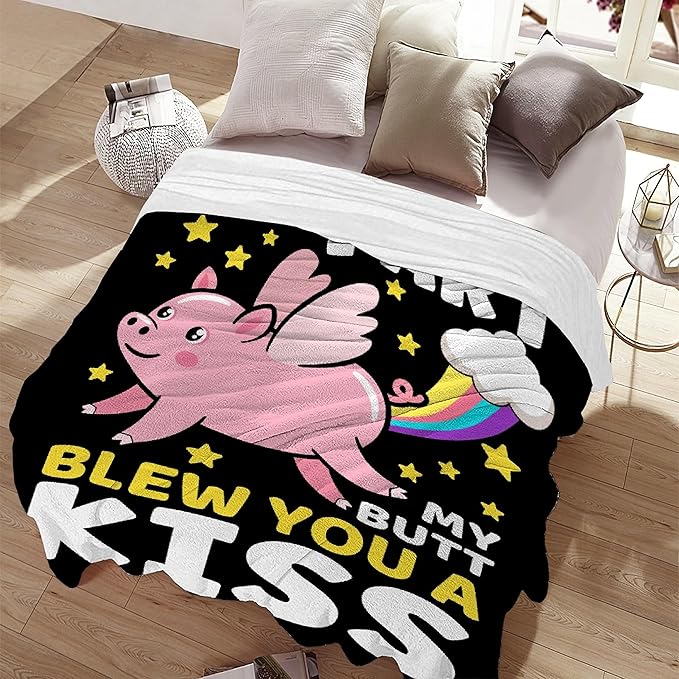 Funny Pig Blanket Gift for Girls Boys- 60x80 Inches Soft Flannel Throws Blankets Funny Gift for Teen Women Men Adult Cute Pig Lover Gifts for Birthday Christmas Halloween Bed Sofa Couch-Twin Size